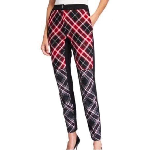 Women’s ITALIAN Anatomie Red & black Sharlene Plaid Stretch Ankle Pants sz mediu - Picture 2 of 8